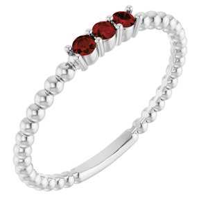 Sterling Silver Natural Mozambique Garnet Beaded Ring