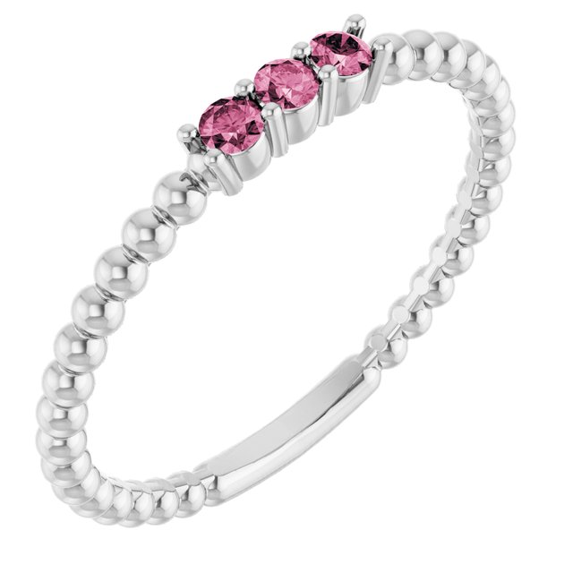 Platinum Natural Pink Tourmaline Beaded Ring