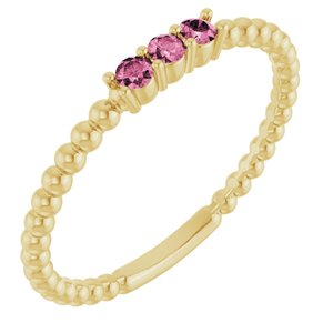 14K Yellow Natural Pink Tourmaline Beaded Ring