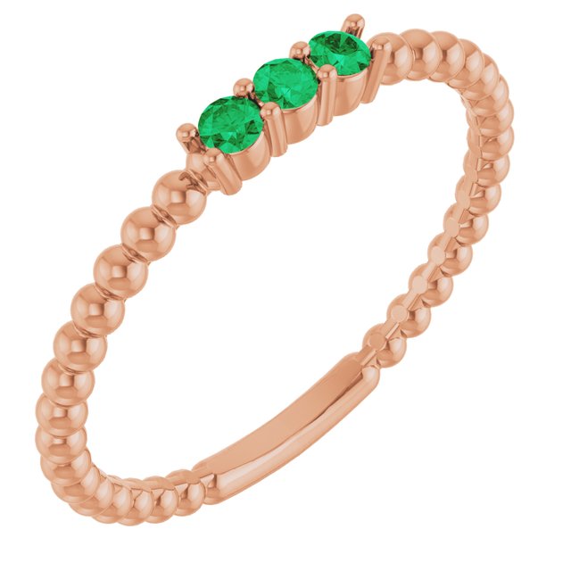 14K Rose Lab-Grown Emerald Beaded Ring