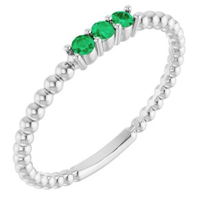 Sterling Silver Emerald Beaded Ring     	 