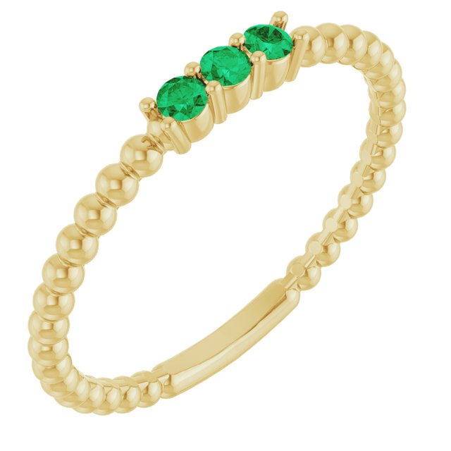 14K Yellow Natural Emerald Beaded Ring