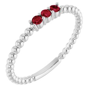 Sterling Silver Ruby Beaded Ring    	 
