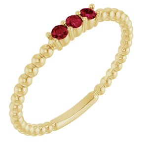 14K Yellow Chatham®Lab-Created Ruby Beaded Ring