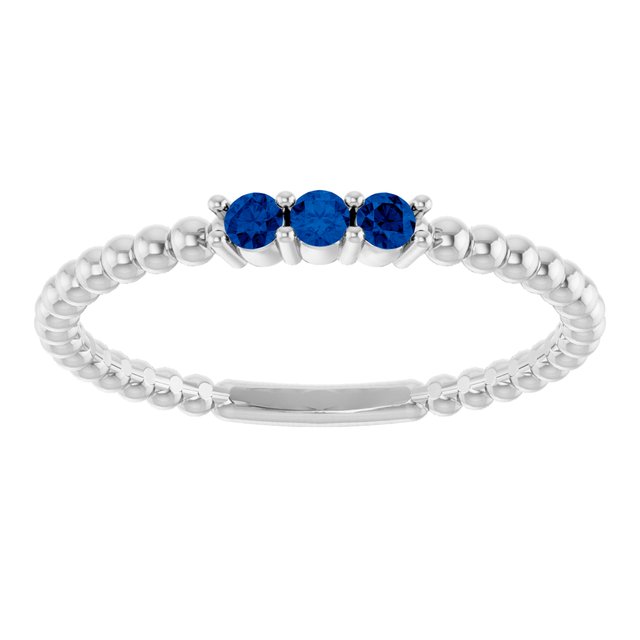 14K White Lab-Grown Blue Sapphire Beaded Ring