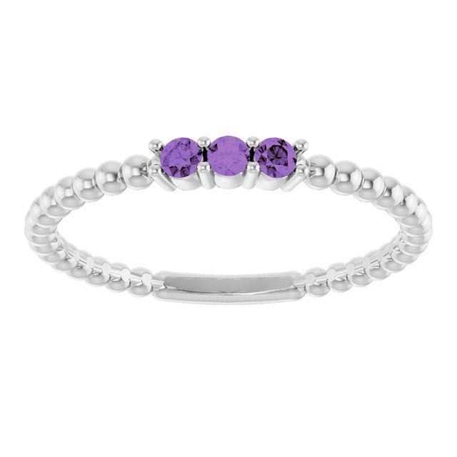 Sterling Silver Natural Amethyst Beaded Ring