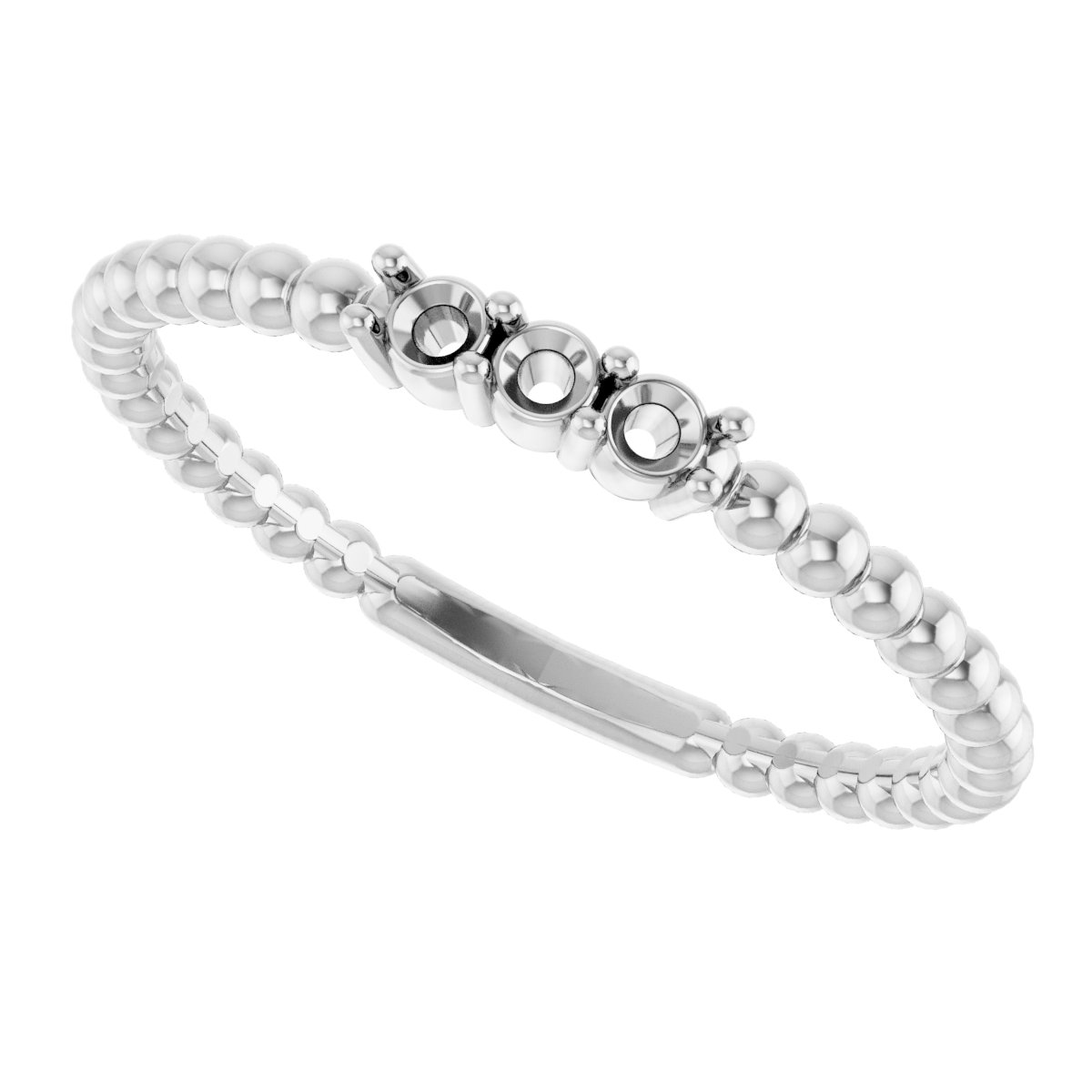 14K White 1/10 CTW Diamond Beaded Ring