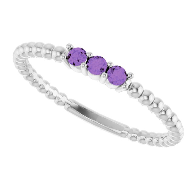 Sterling Silver Natural Amethyst Beaded Ring