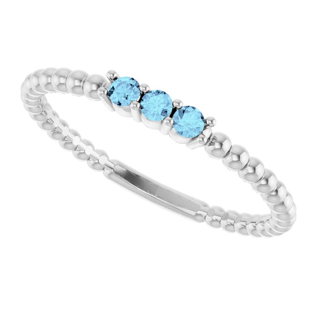 14K White Natural Aquamarine Beaded Ring