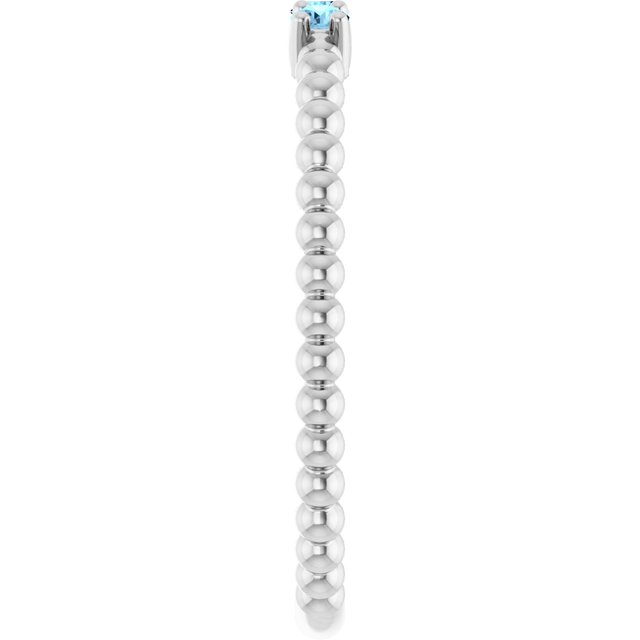 14K White Aquamarine Beaded Ring      	 