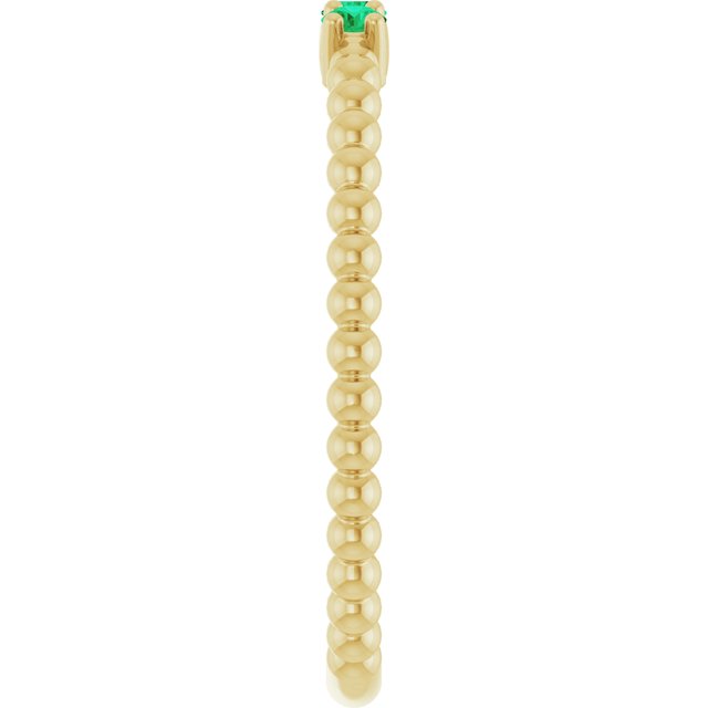 14K Yellow Lab-Grown Emerald Beaded Ring