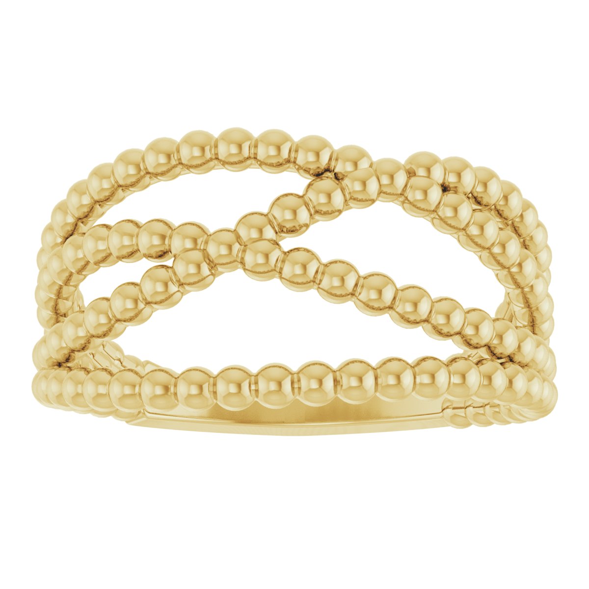 14K Yellow Beaded Criss-Cross Ring