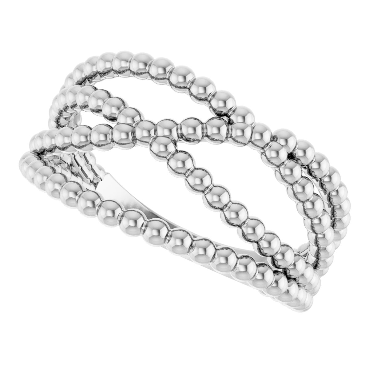 14K White Beaded Criss-Cross Ring