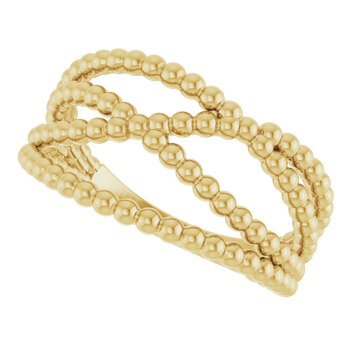 14K Yellow Beaded Criss-Cross Ring