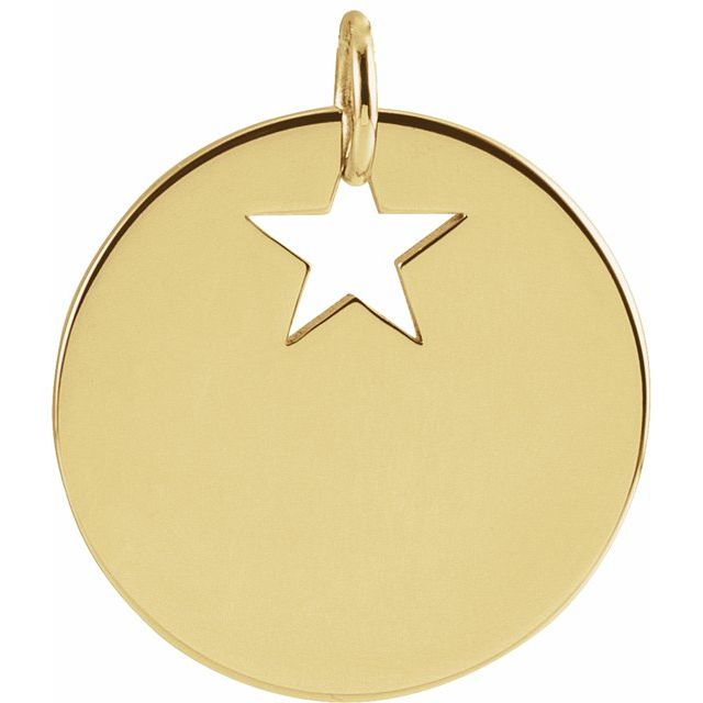 18K Yellow Gold-Plated Sterling Silver Pierced Star Engravable 15 mm Disc Pendant