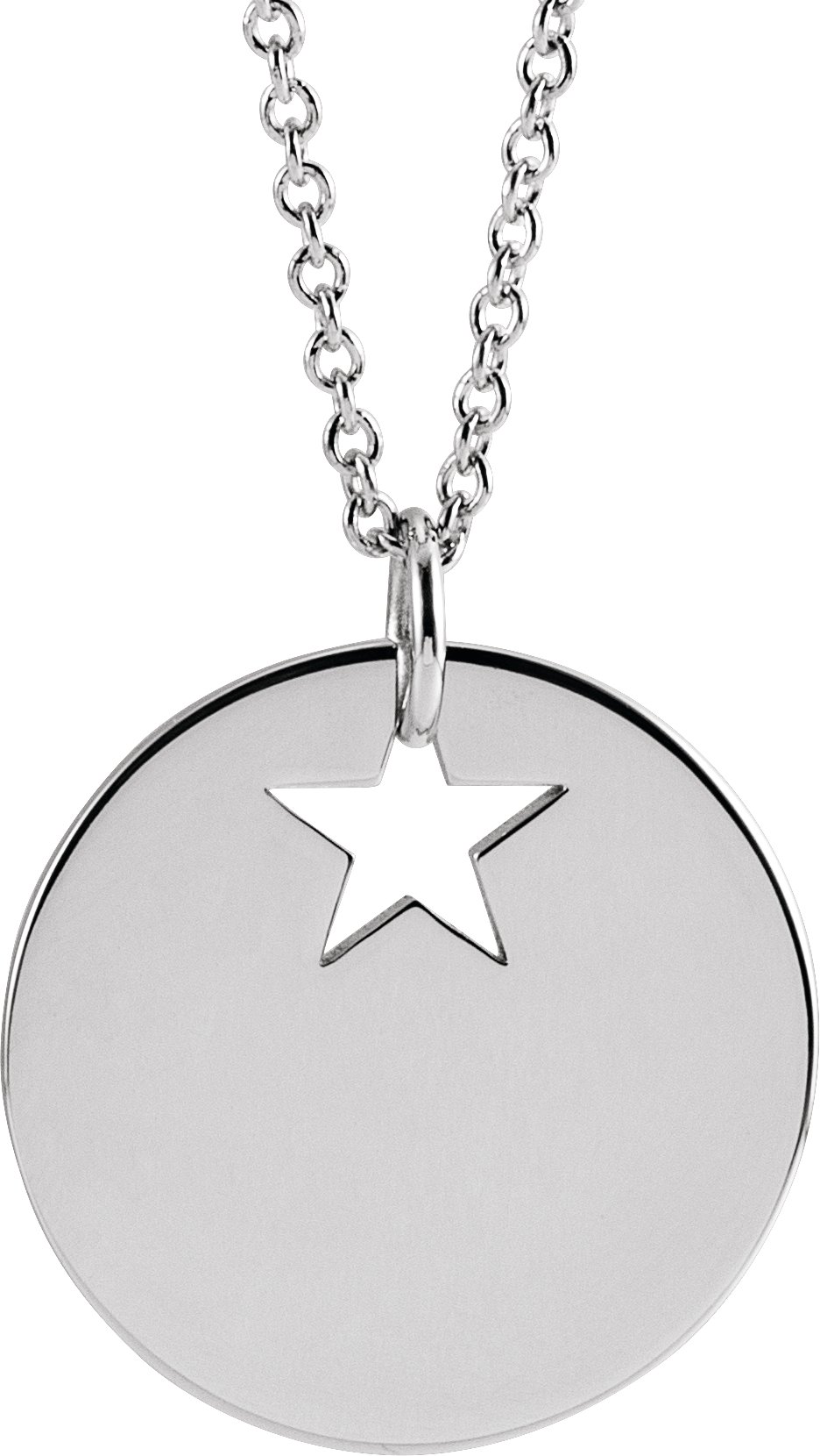 14K White Pierced Star 15 mm Disc 16-18" Necklace