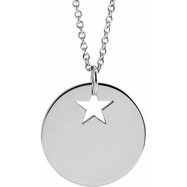 Sterling Silver Pierced Star 15 mm Disc 16-18 Necklace