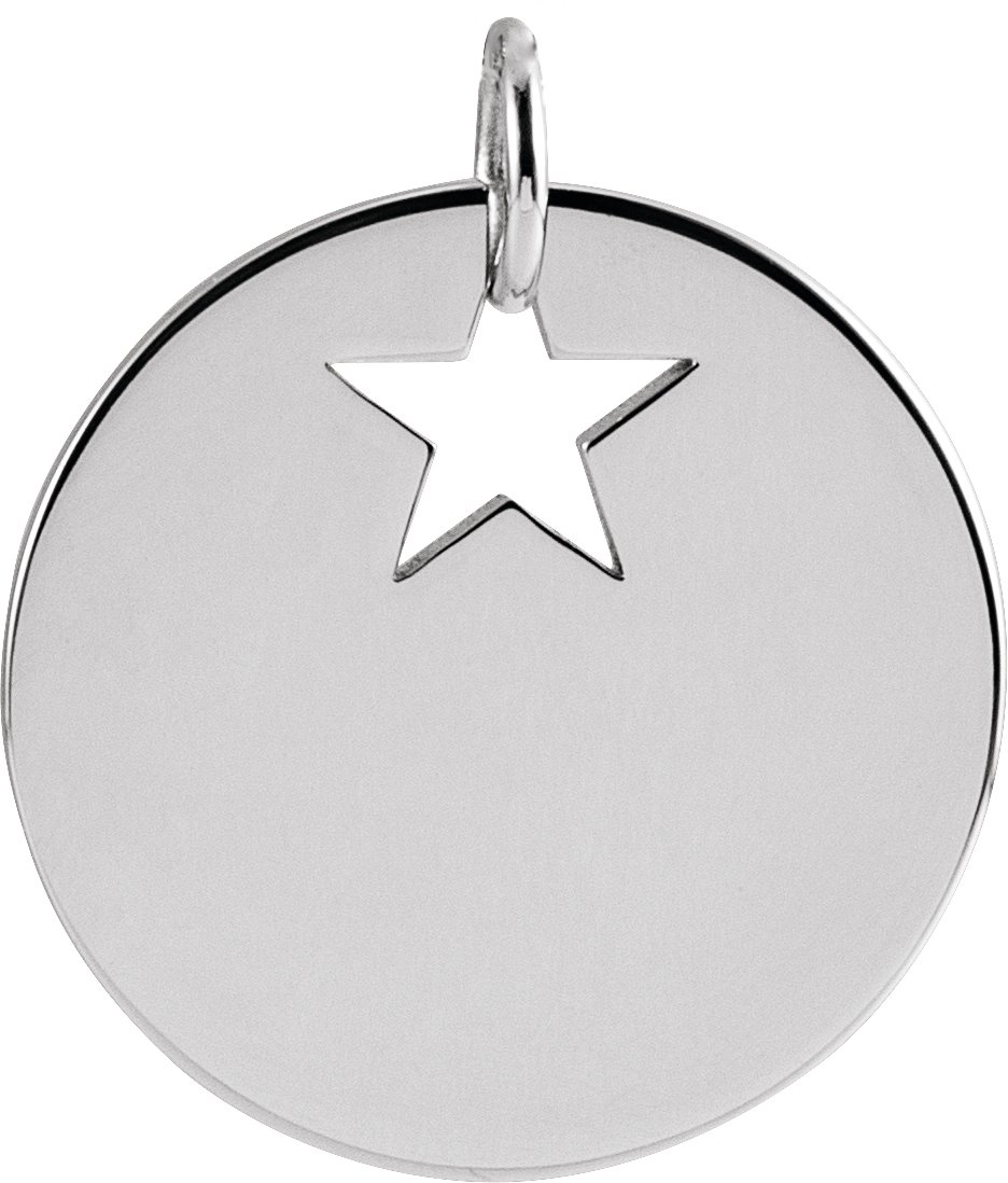 14K White Pierced Star 15 mm Disc Pendant