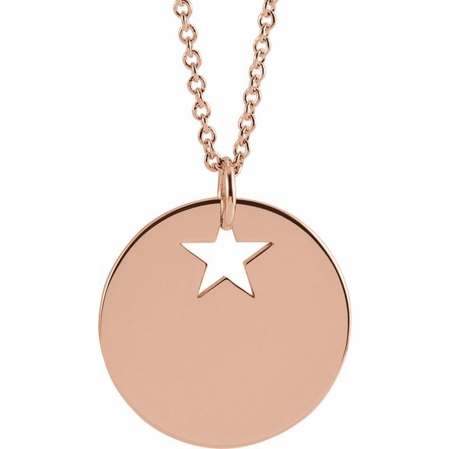 18K Rose Gold-Plated Sterling Silver Pierced Star Engravable 15 mm Disc 16-18