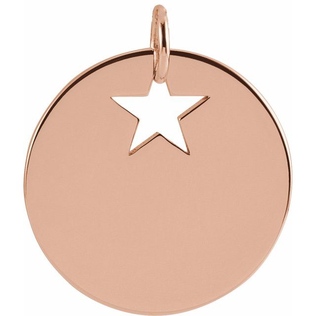 18K Rose Gold-Plated Sterling Silver Pierced Star Engravable 15 mm Disc Pendant