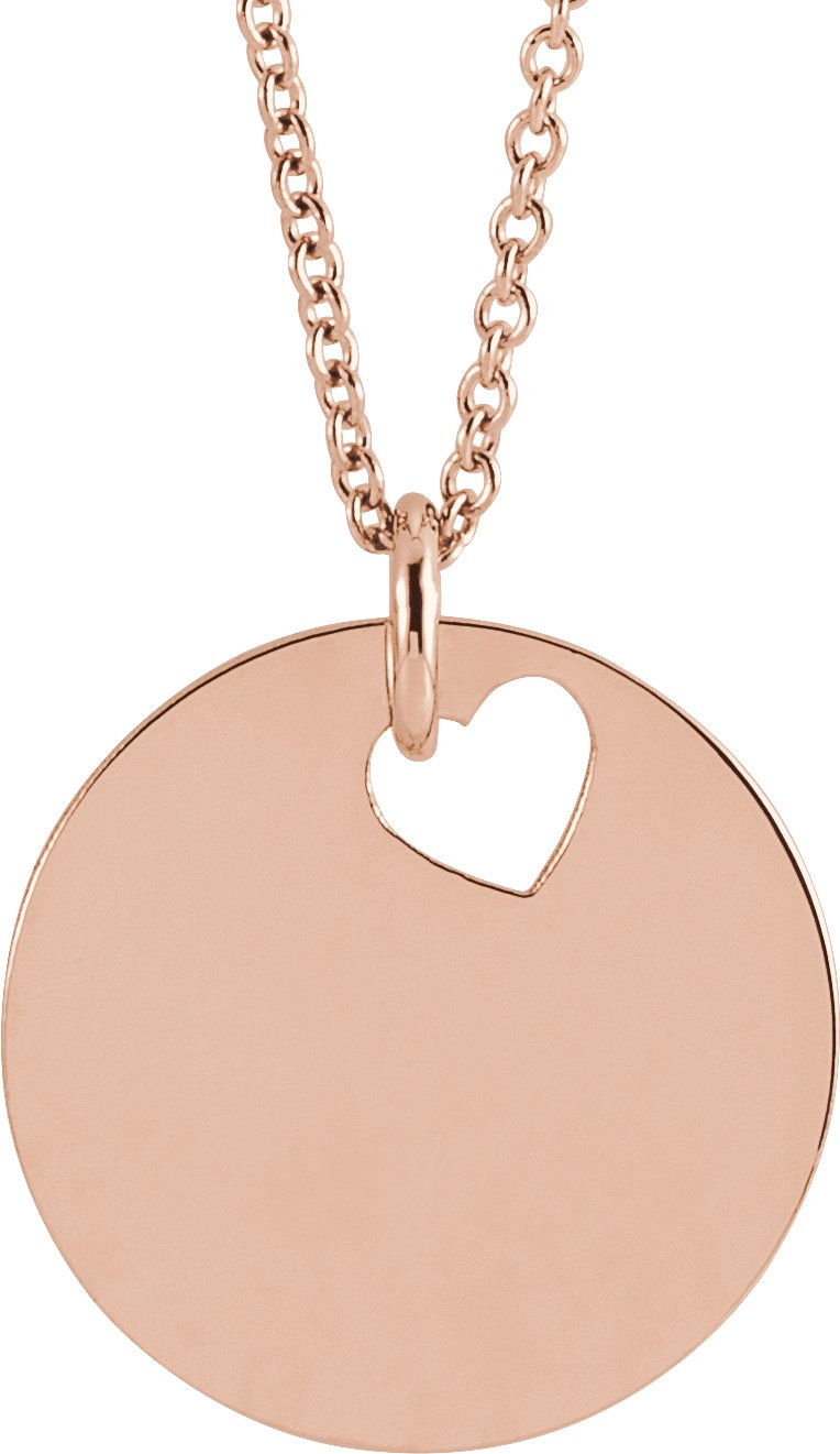 14K Rose Pierced Heart 15 mm Disc 16-18" Necklace