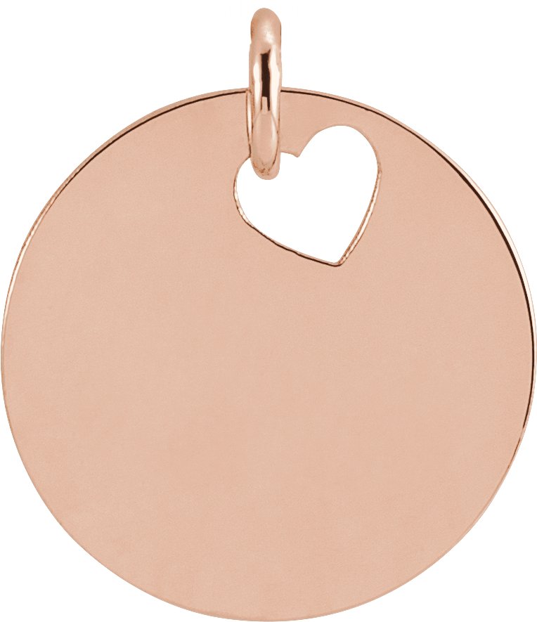 14K Rose Pierced Heart 15 mm Disc Pendant