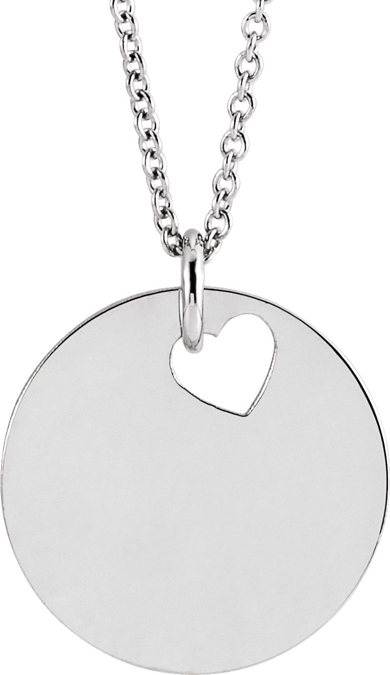 14K White Pierced Heart 15 mm Disc 16-18" Necklace