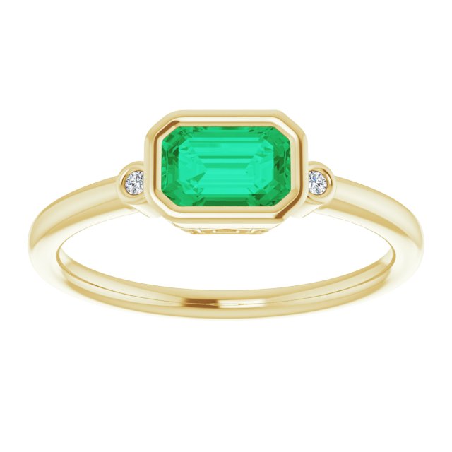 14K Yellow Lab-Grown Emerald & .02 CTW Natural Diamond Ring