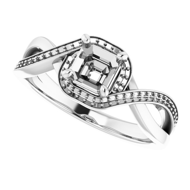 10x10 mm Square Bypass Halo-Style Engagement Ring Mounting view 5