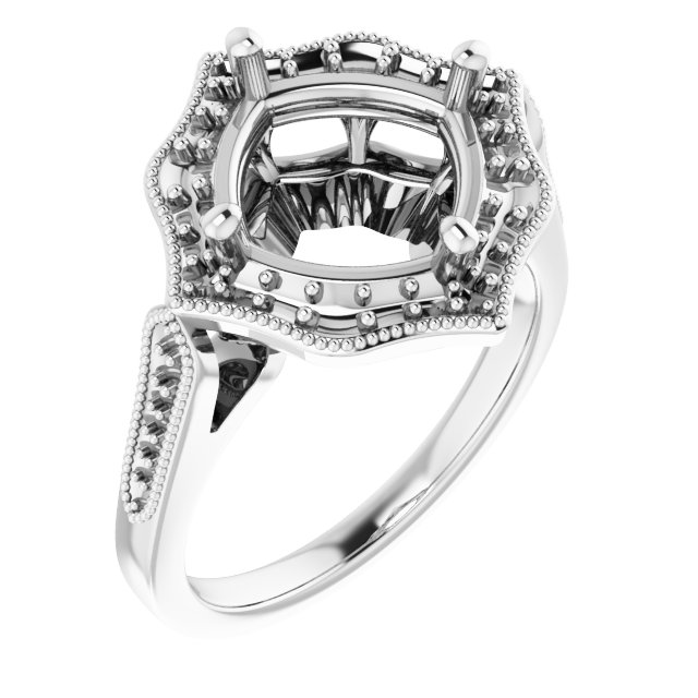 14 K White Gold Halo Engagement Ring