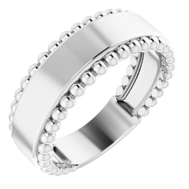 14K White Engravable Beaded Ring