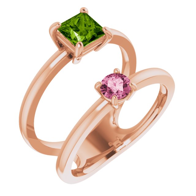 14K Rose Natural Peridot & Natural Pink Tourmaline Ring