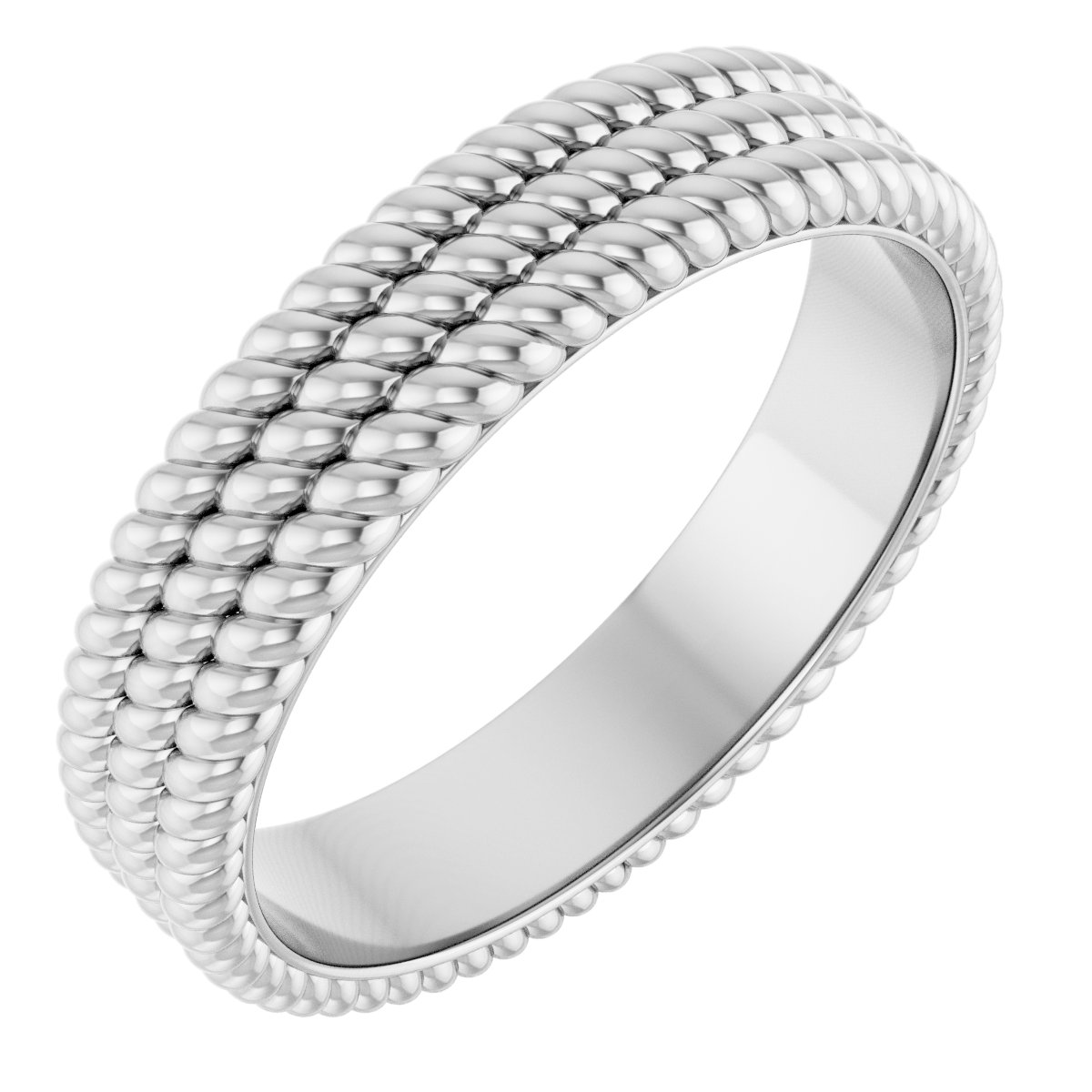 14K White 5.25 mm 3-Layered Stacked Rope Band Size 6