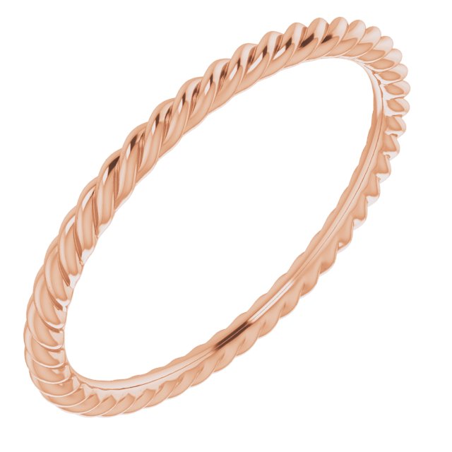 14K Rose 1.3 mm Skinny Rope Band Size 6.5