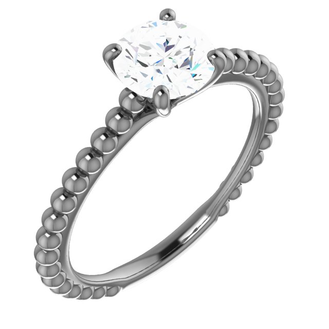 Beaded 4-Prong Solitaire Engagement Ring or Band
