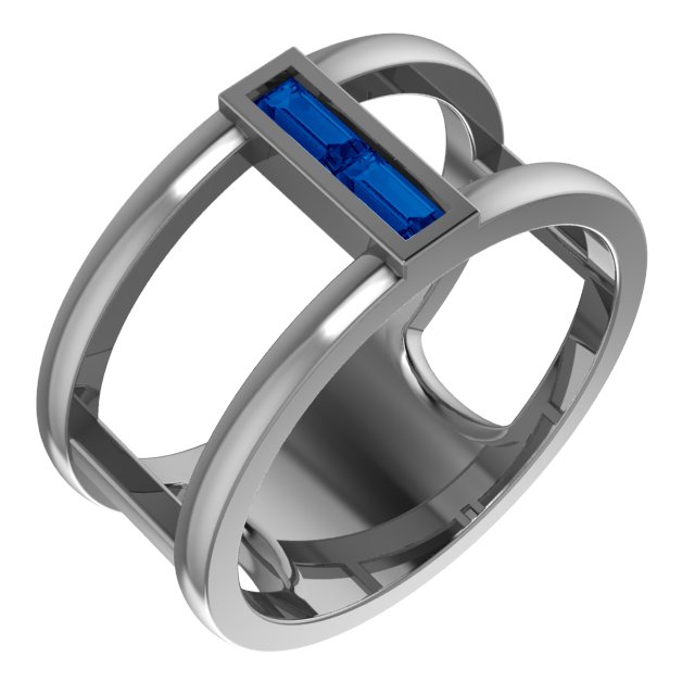 14K White Lab-Grown Blue Sapphire Baguette Ring