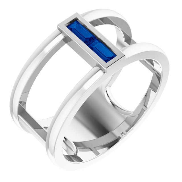 14K White Chatham® Lab-Created Blue Sapphire Baguette Ring