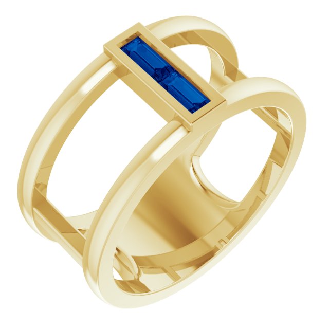 14K Yellow Natural Blue Sapphire Negative Space Ring