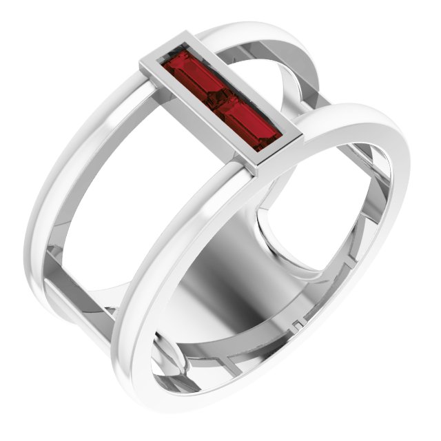 Sterling Silver Natural Mozambique Garnet Negative Space Ring