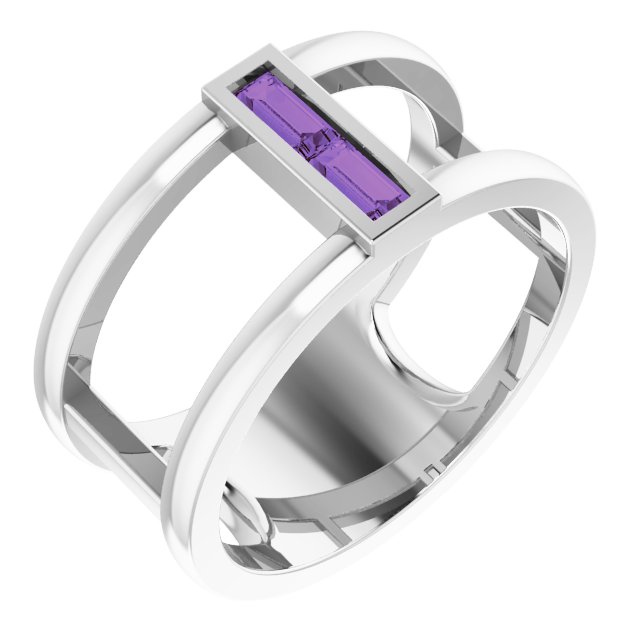 Sterling Silver Natural Amethyst Negative Space Ring