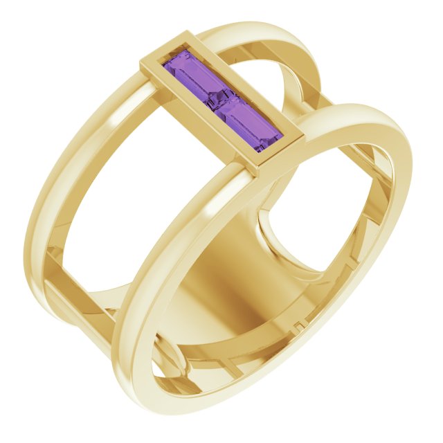 14K Yellow Natural Amethyst Negative Space Ring