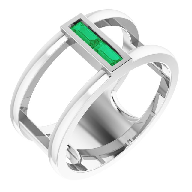 Platinum Natural Emerald Negative Space Ring