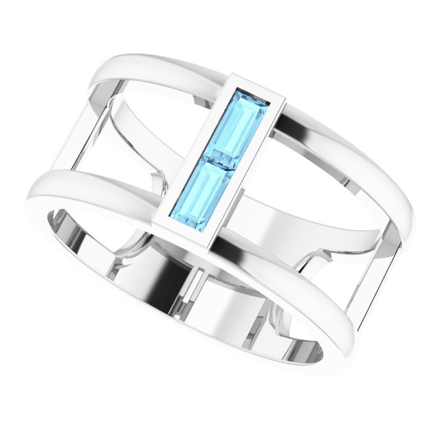 14K White Natural Aquamarine Negative Space Ring