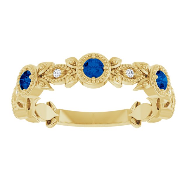14K Yellow Lab-Grown Blue Sapphire & .03 CTW Diamond Ring