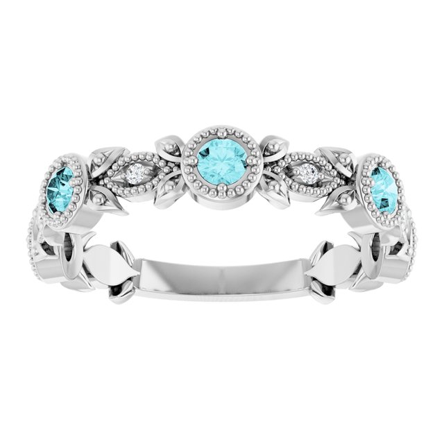 14K White Blue Zircon & .03 CTW Diamond Leaf Ring          