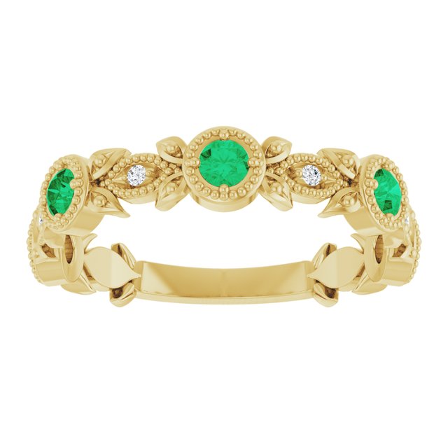 14K Yellow Natural Emerald & .03 CTW Natural Diamond Leaf Ring