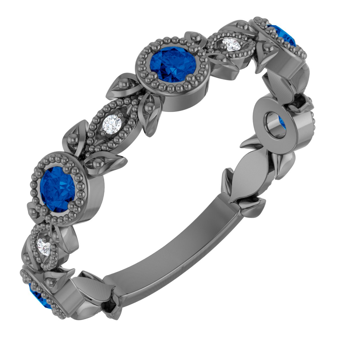 14K Rose Blue Sapphire & .03 CTW Diamond Leaf Ring              
