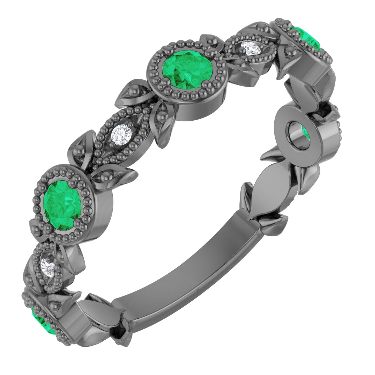 14K Rose Natural Lab-Grown Emerald & .03 CTW Natural Diamond Leaf Ring
