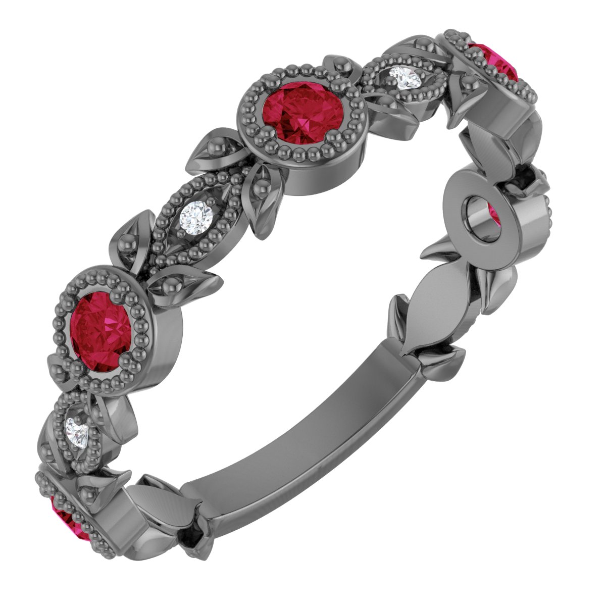 14K White Chatham® Lab-Created Ruby & .03 CTW Diamond Ring