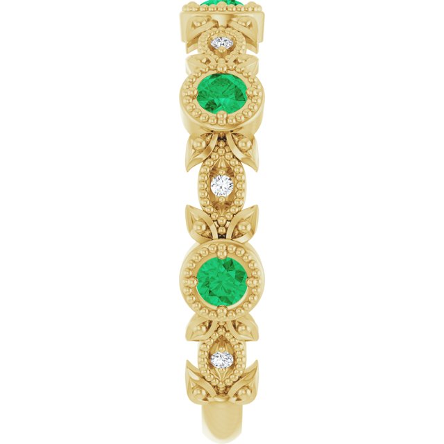 14K Yellow Lab-Grown Emerald & .03 CTW Diamond Ring